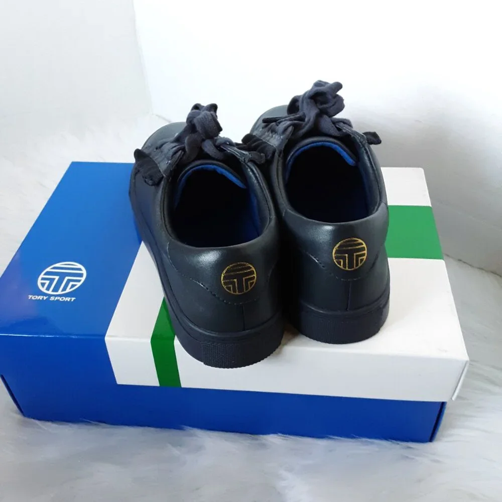 Tory Burch Sport Navy Ruffle Sneakers Round Toe Leather Shoes size 5M